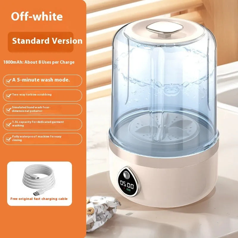 White portable USB-powered mini washing machine with 13.5cm width measurement