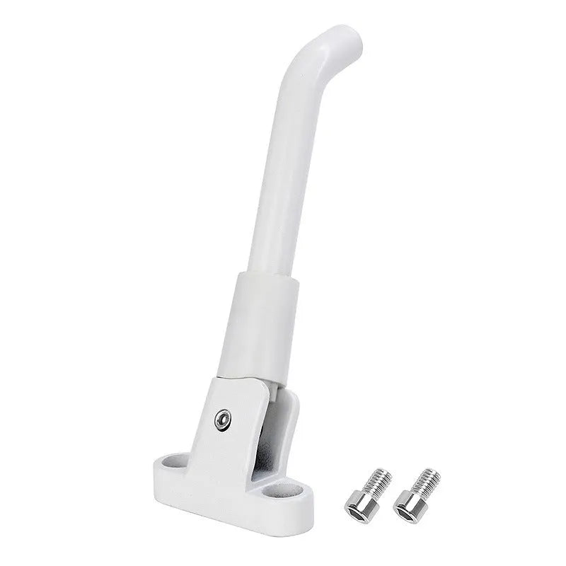 Aluminium alloy electric scooter foot brace accessory in black, white and grey colours with screws