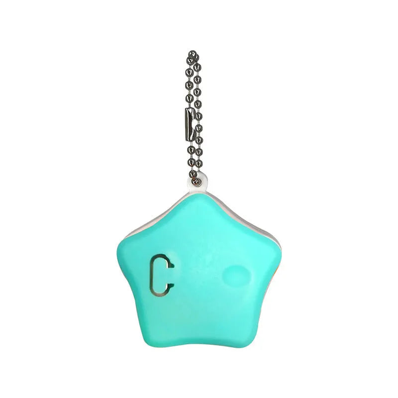 Blue rechargeable silicone pet pendant light attached to dog collar showing three lighting modes