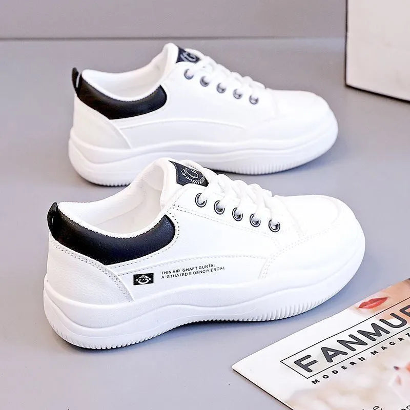 Women's white Korean-style leather pumps with cross-strap design and round toe