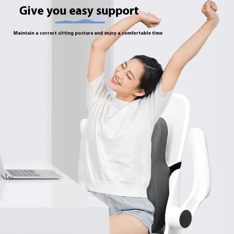 Grey lumbar support cushion for office chair measuring 40x40x8cm