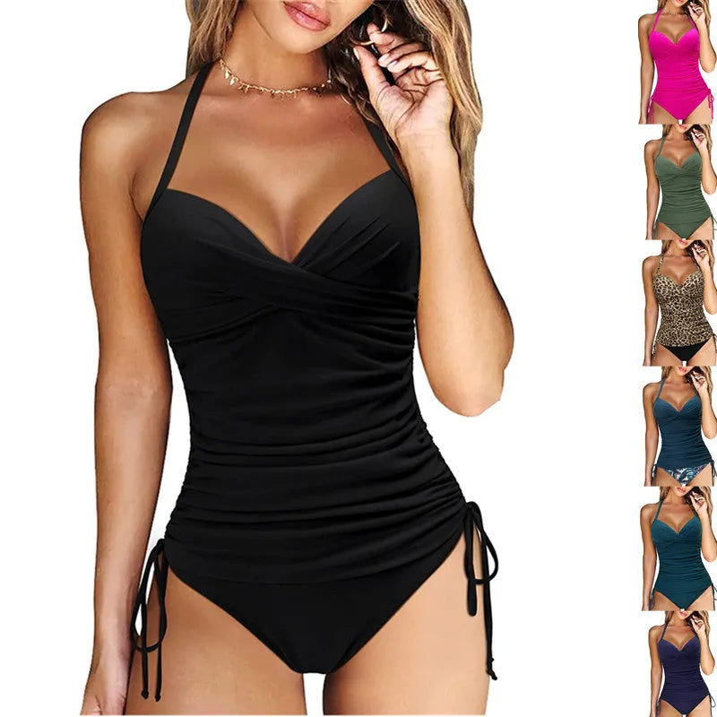 Women's separated nylon bikini set in slimming high-waist design for swimming