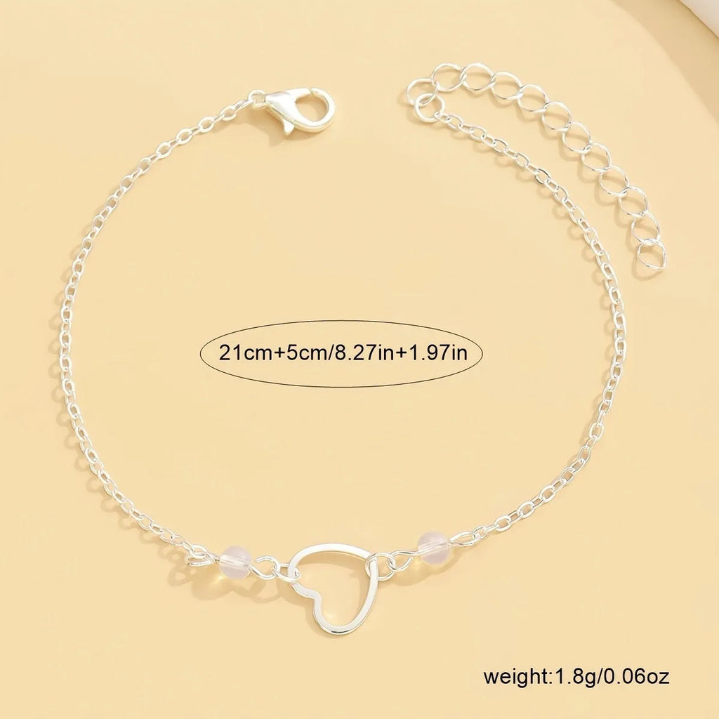 Gold and silver adjustable women's anklet with heart pendant geometric jewellery