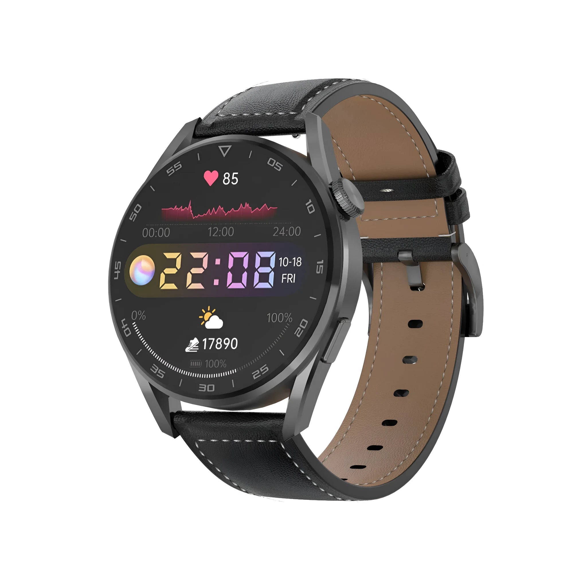 Bluetooth smart watch with metal band and 1.3-inch screen in black or silver colour options
