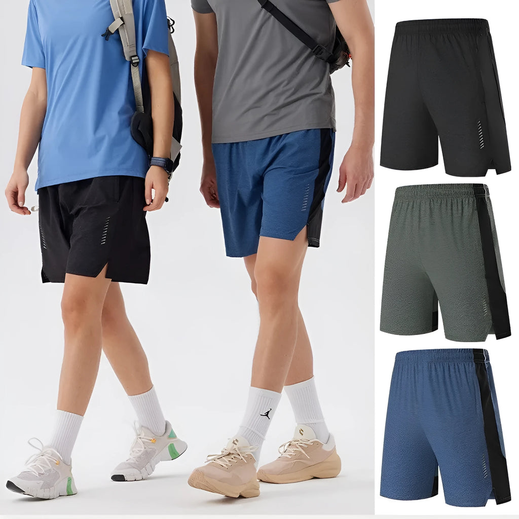 Men's casual spandex shorts in Forest Green, showing mid waist and shorts length.
