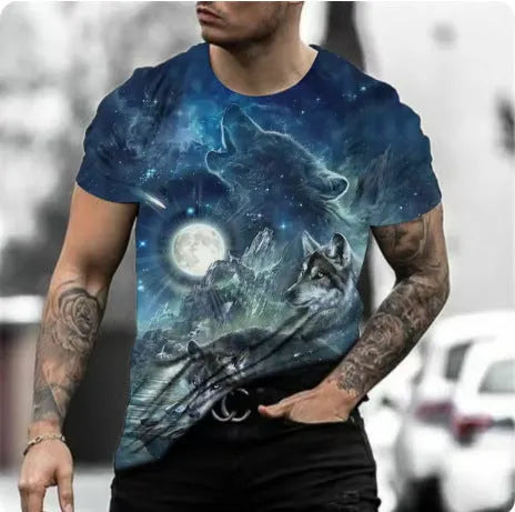 Retro 3D animal print men's short-sleeved t-shirt in thin polyester bird eye cloth