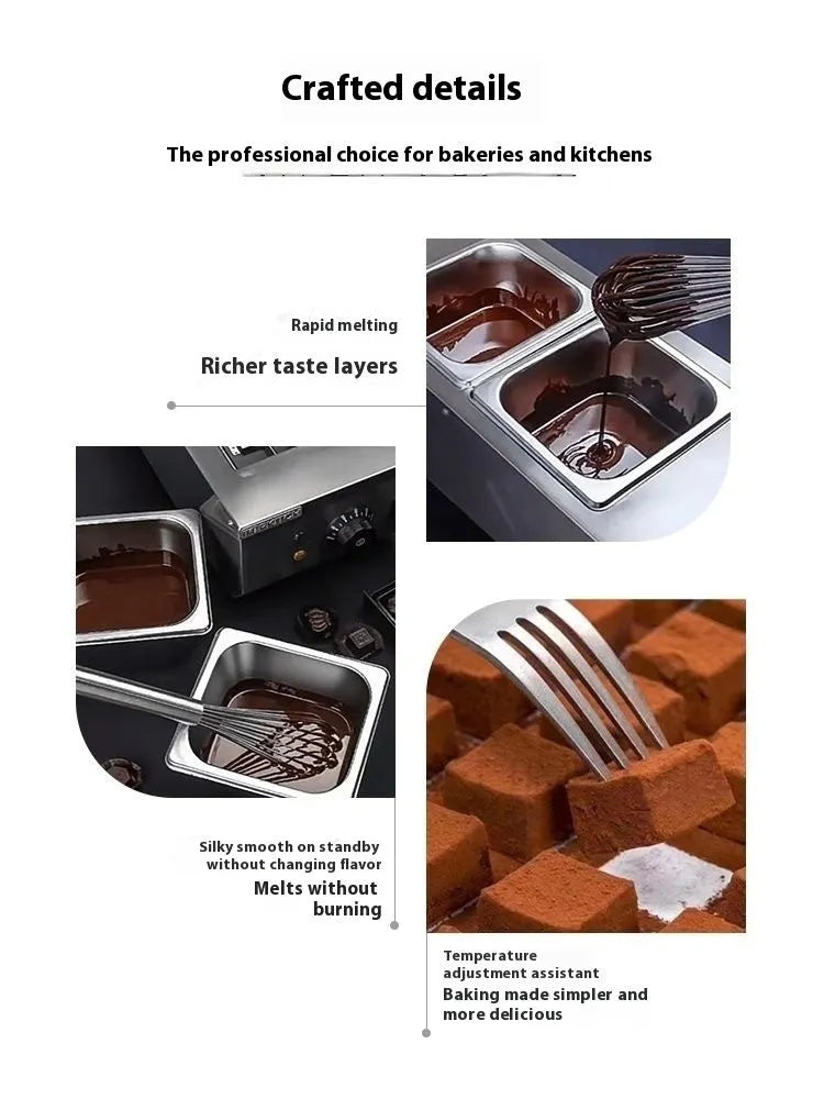 Commercial electric chocolate melting machine with double pot and water insulation heating system