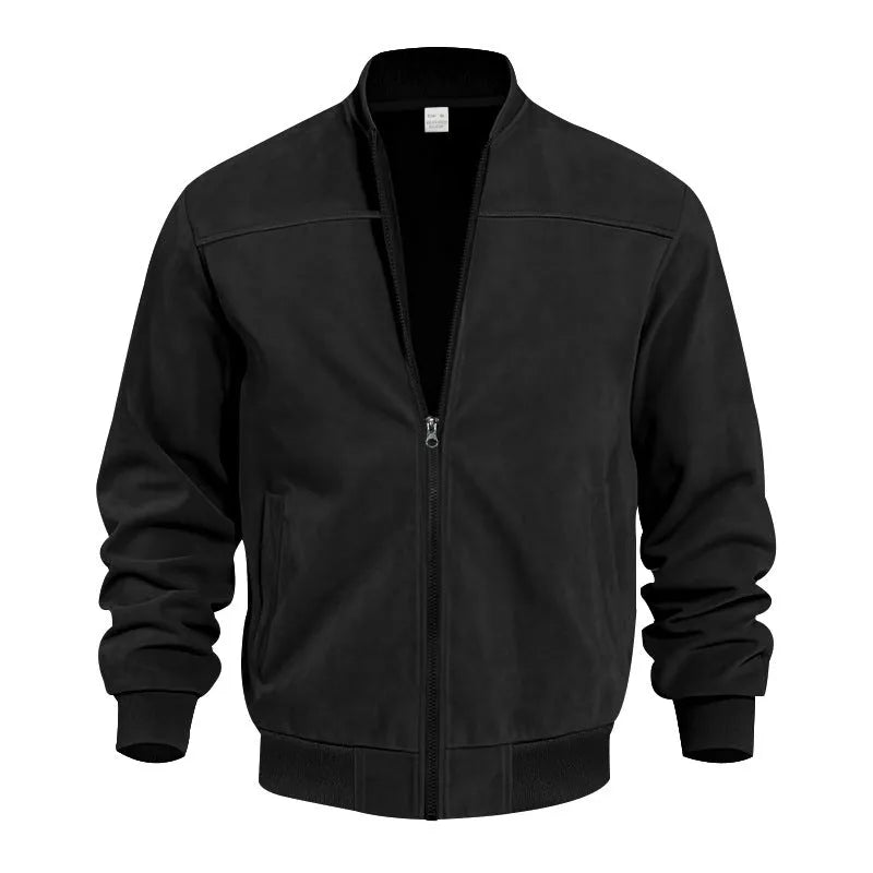 Men's plus size suede casual jacket in Army Green with zipper closure and regular fit.