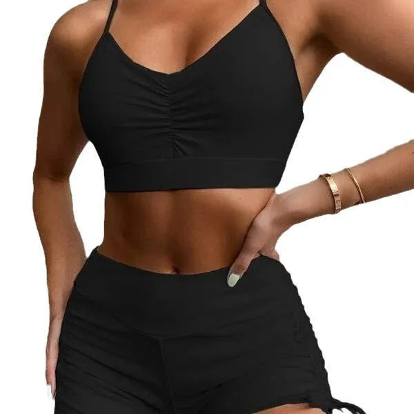 Women's purple high waist split swimsuit with bikini top and shorts