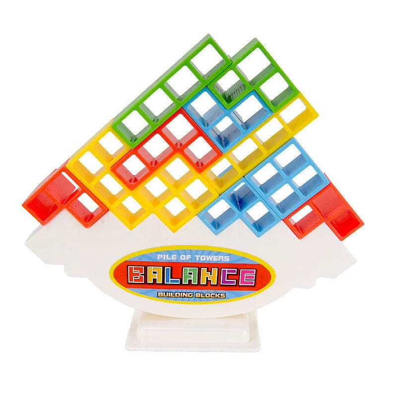 Plastic balance stacking board game with colourful blocks, chassis and base for kids and adults
