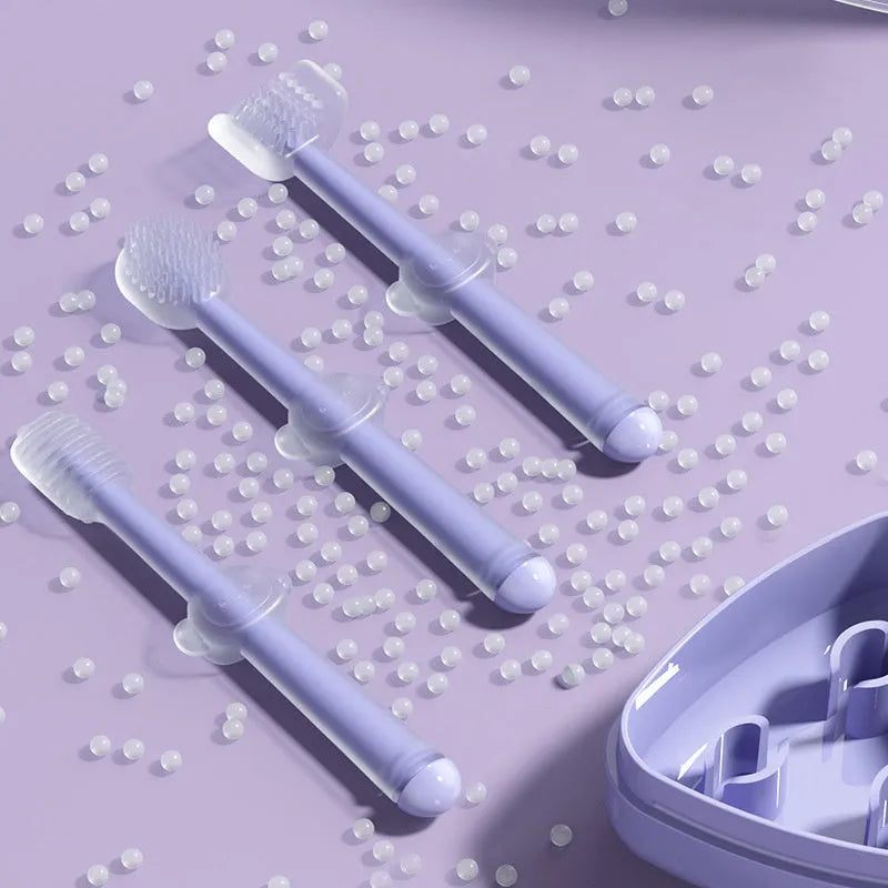 Silica gel pet toothbrush for cats and dogs in blue, green and purple colours