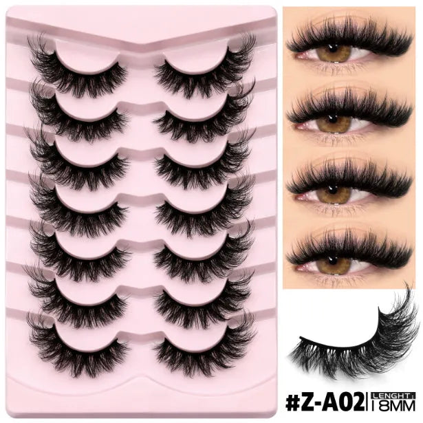 Box of artificial fibre false eyelashes with glue in six style options for a natural long look.