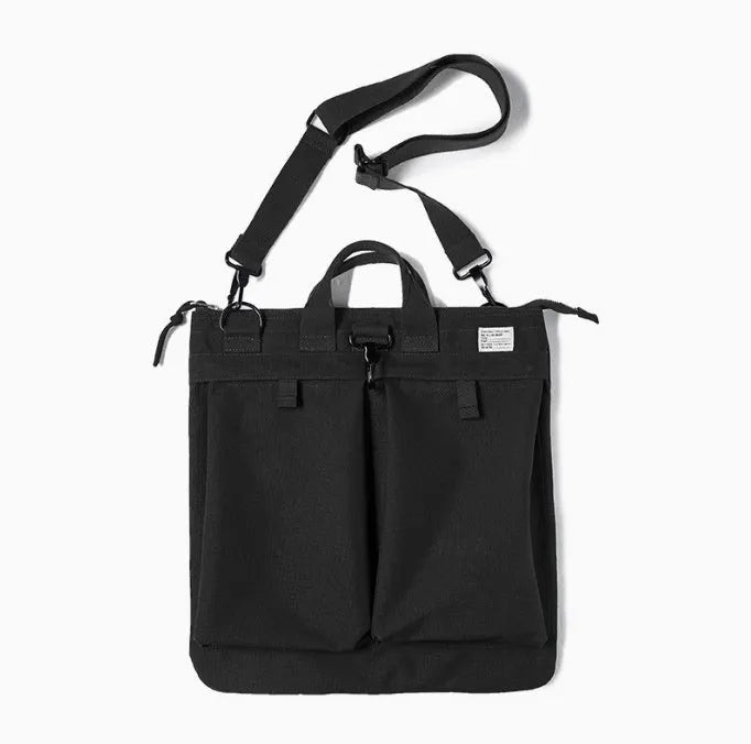 Marden Tooling Helmet Canvas messenger bag in charcoal black with crossbody strap and zipper closure