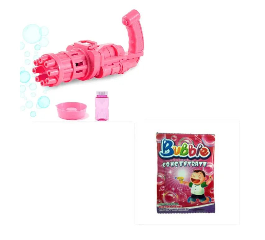 Kids plastic bubble machine gun toy in pink, gold or black colour with trigger.