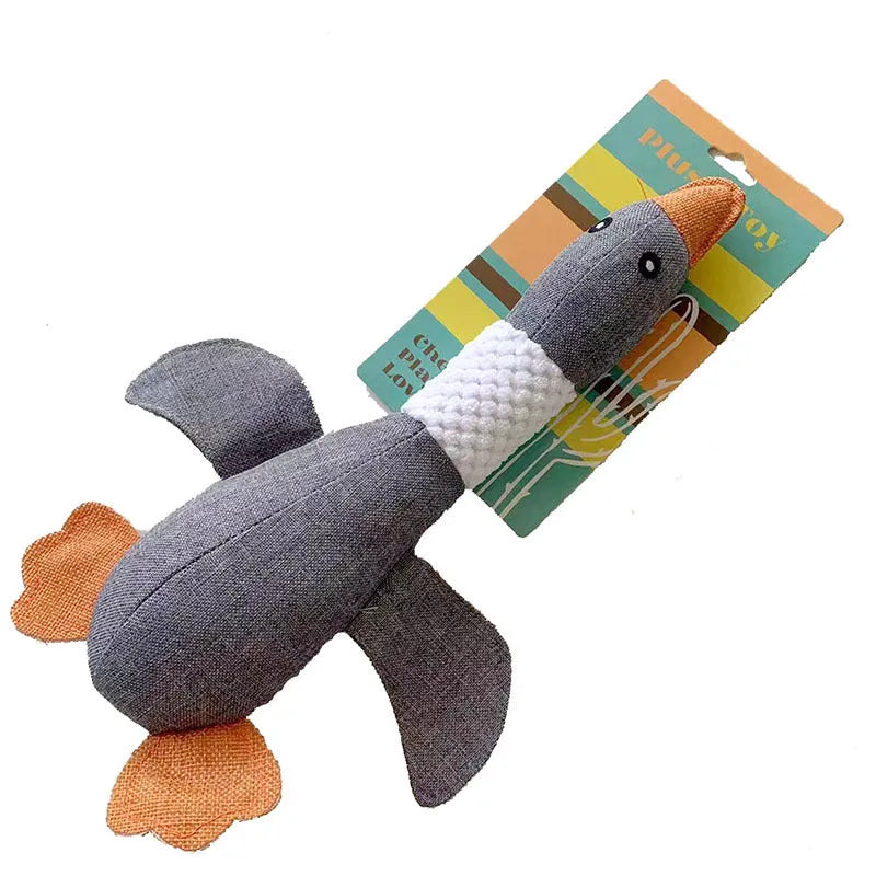 Blue durable dog plush duck toy with squeakers for large breed dogs