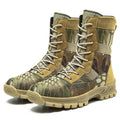 Men's plus size mesh high-top shoes in black and camouflage colours showing sports style combat boot design