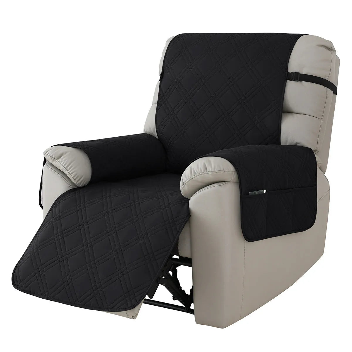 Quilted burgundy waterproof sofa cover fitted on a Chivas massage chair, American country style.