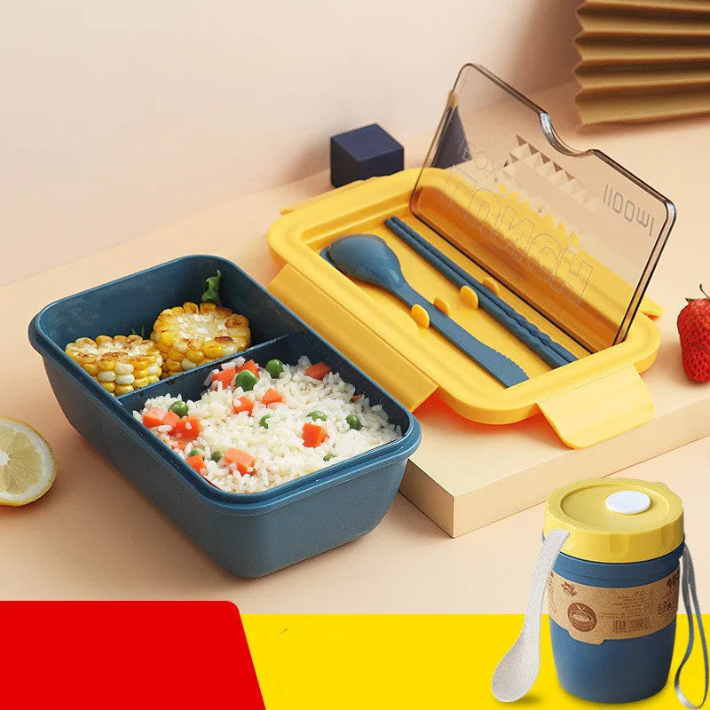 Four-layer partitioned plastic bento box in Nordic style with green, red, and yellow colour options
