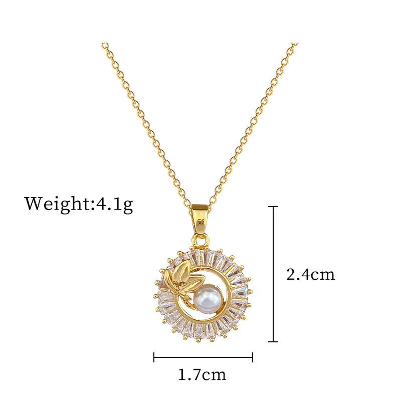 Titanium steel women's jewellery set with geometric copper pendant necklace and matching stud earrings