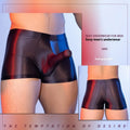 Men's red nylon boxer shorts with mid waist and seamless design on a white background.