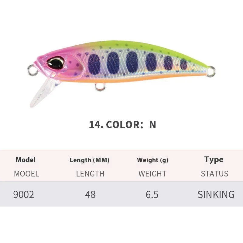 Japanese submerged mino fishing lure 48mm length for mandarin fish and snakehead in multiple colour options