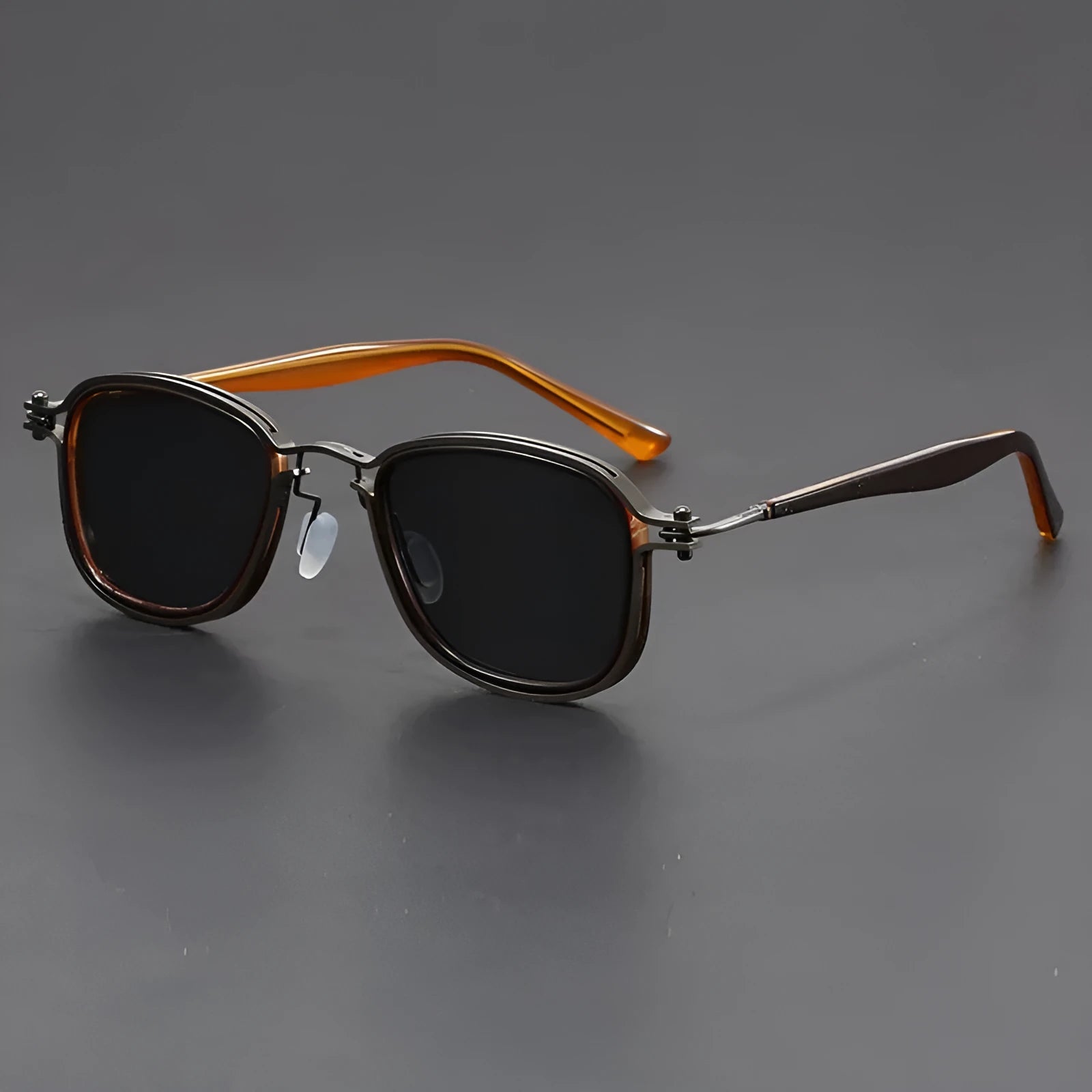 Retro square frame metal sunglasses with AC lenses in Black Gold Full Gray colour option