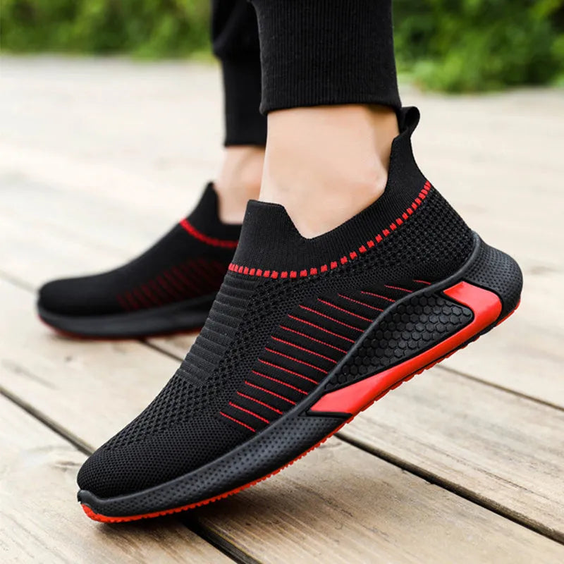 Men's mesh sock shoes with striped design in slip-on sneaker style