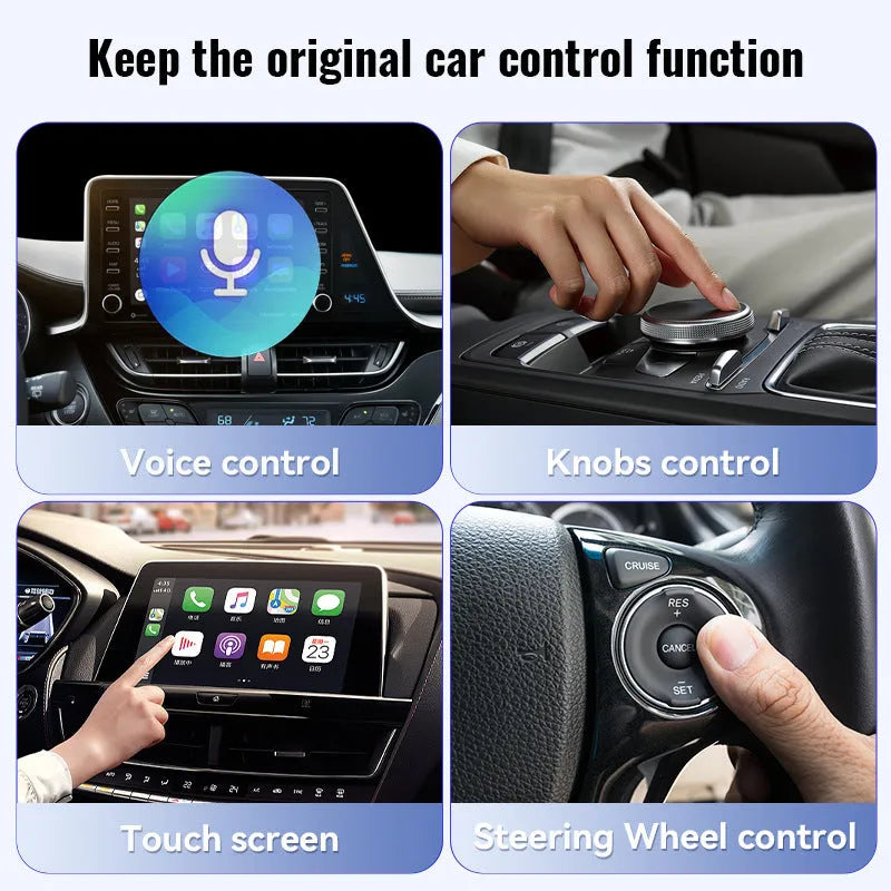 Black mini CarPlay USB wireless adapter measuring 26x55x13mm for vehicle connectivity
