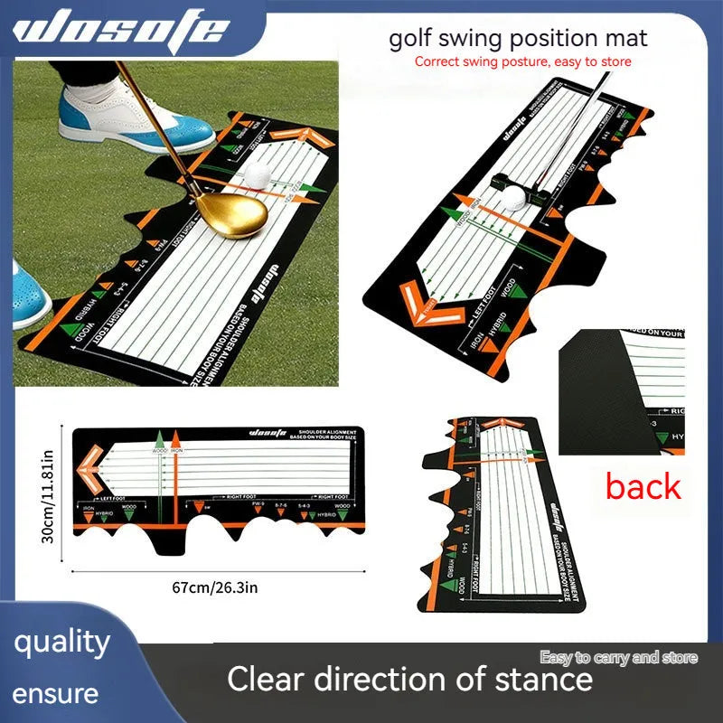 Black neoprene golf swing stance auxiliary training pad for posture correction.