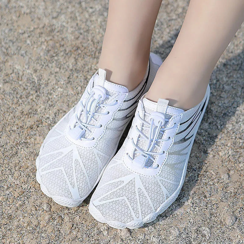 Men's and women's breathable casual sports running shoes with lace-up front and rubber sole.