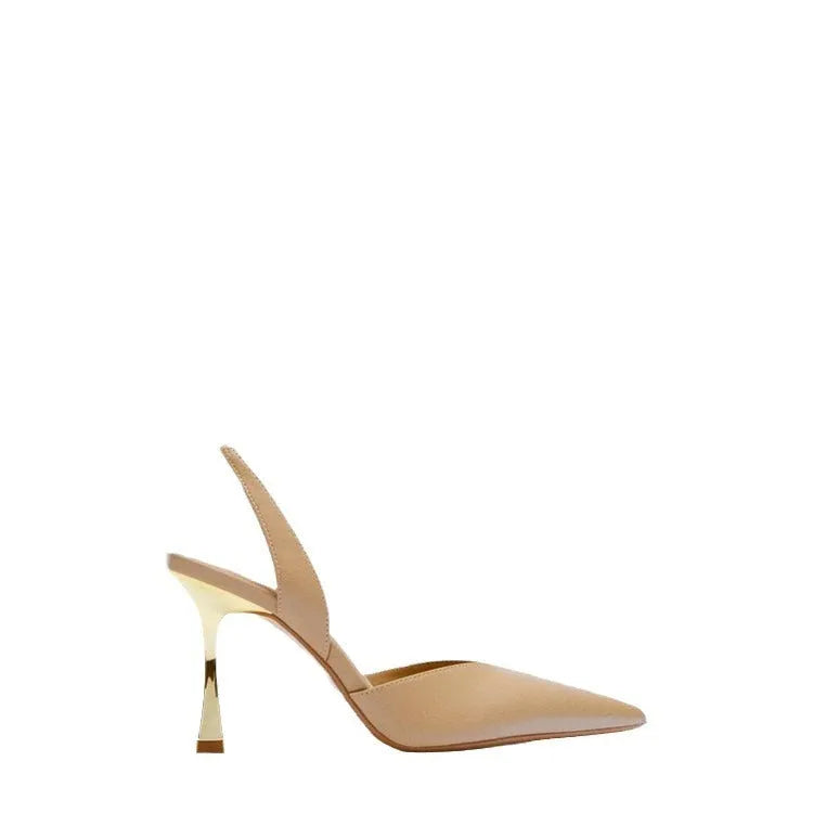 Korean style pointed high heels in patent leather with shallow mouth design in apricot colour