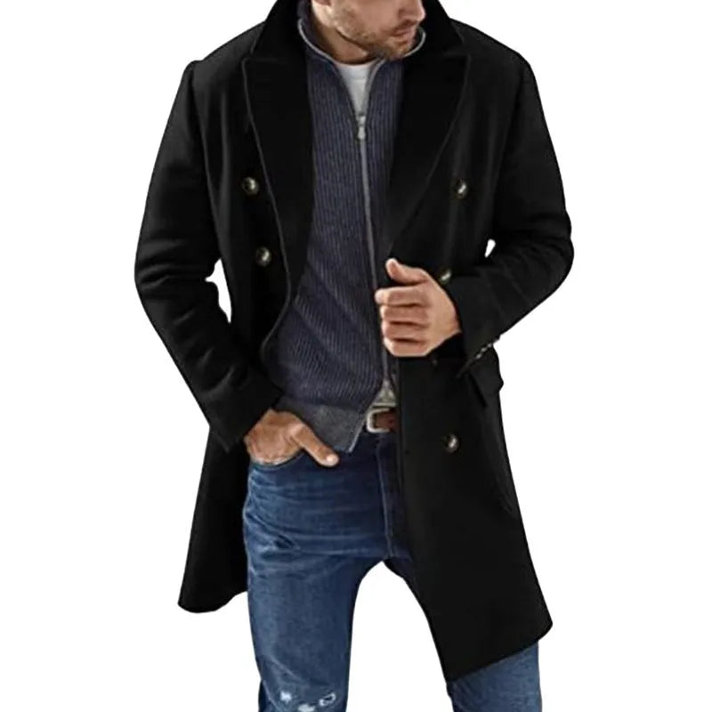 Woolen men's coat warm padded jacket in solid colour, available in black camel khaki light gray