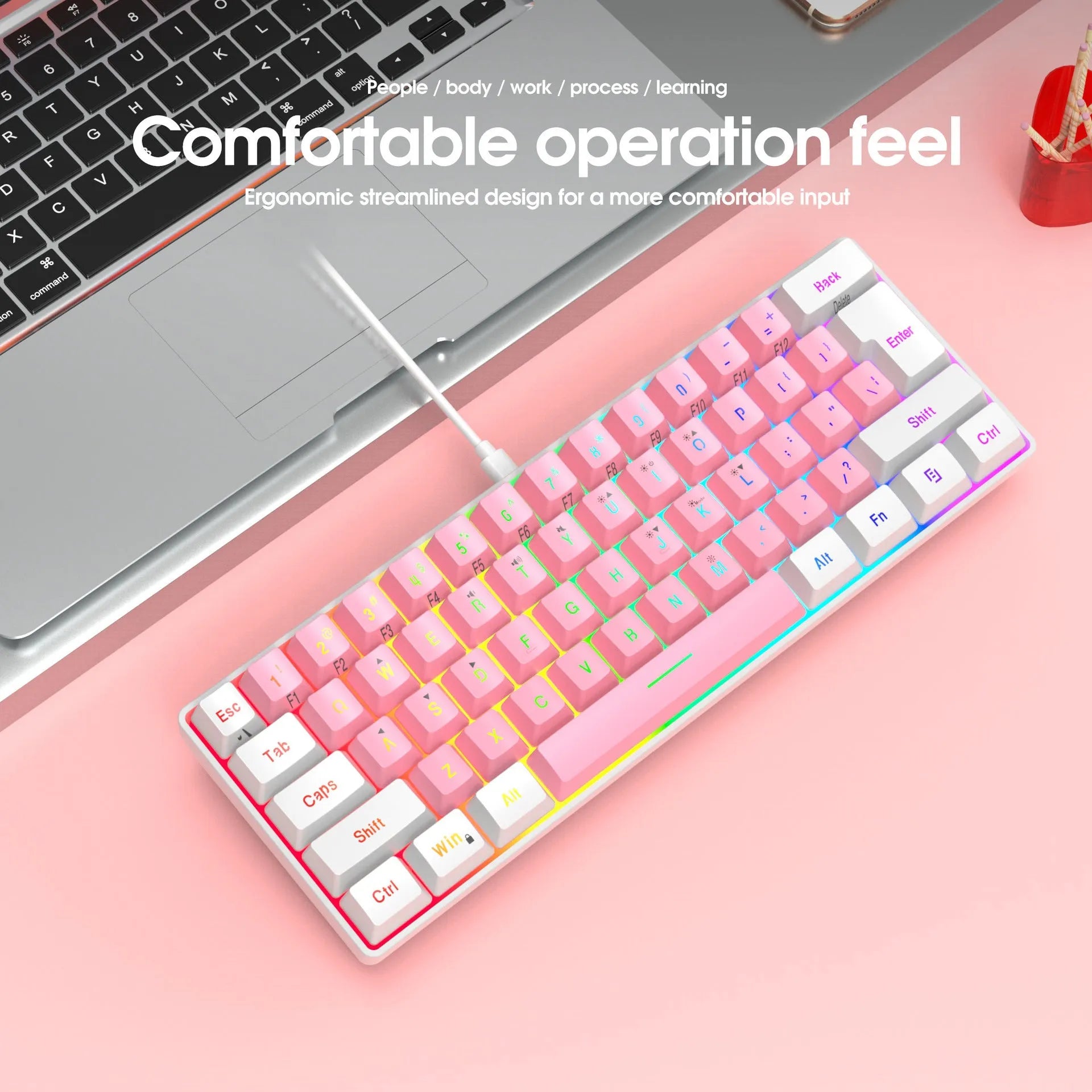 Wired 61 key membrane keyboard with USB cable in white and black colour