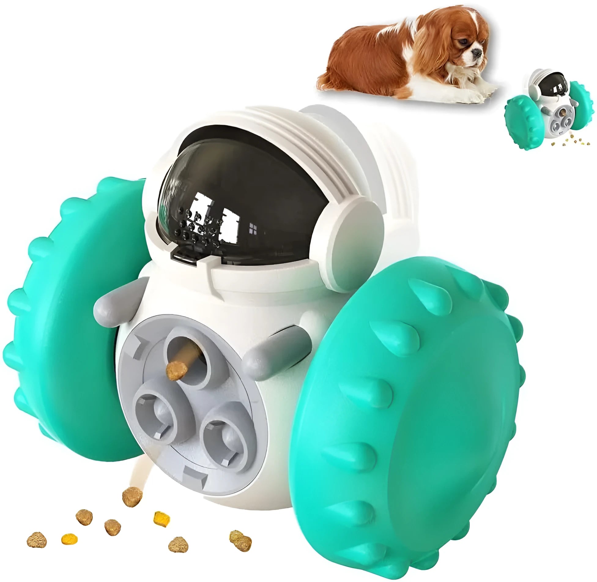 Self-balancing dog treat dispenser toy with roller design for small dogs and cats