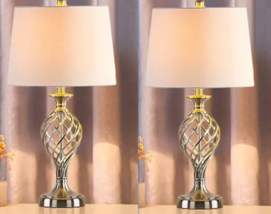 Contemporary European style alloy bedside lamp with touch controls and USB charging socket