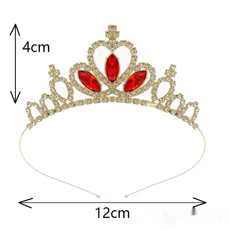 Gold electroplated alloy princess crown headdress with diamond-like decorations for birthday parties