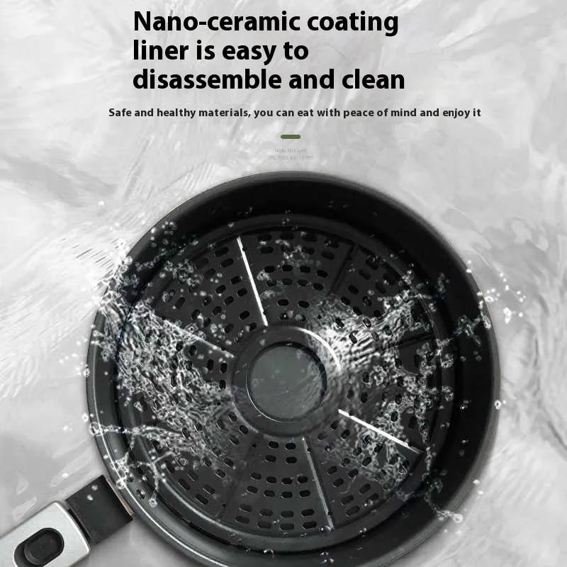 8-litre ceramic air fryer oven with mechanical button controls and visible operation