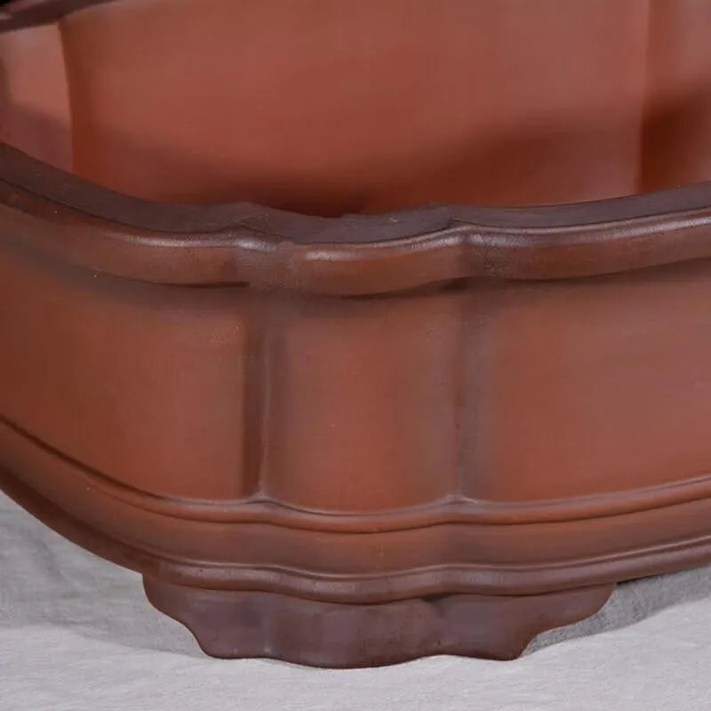 Large rectangular antique-finish purple clay flower pot in Chinese style.