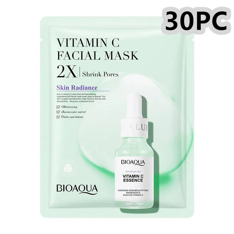 Single-use gel facial sheet mask in packaging, 30g collagen or hyaluronic acid formula.