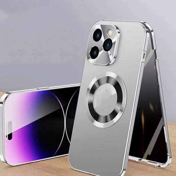 Magnetic iPhone case with anti-peep metal clip in black, blue, gold, purple and silver colour options