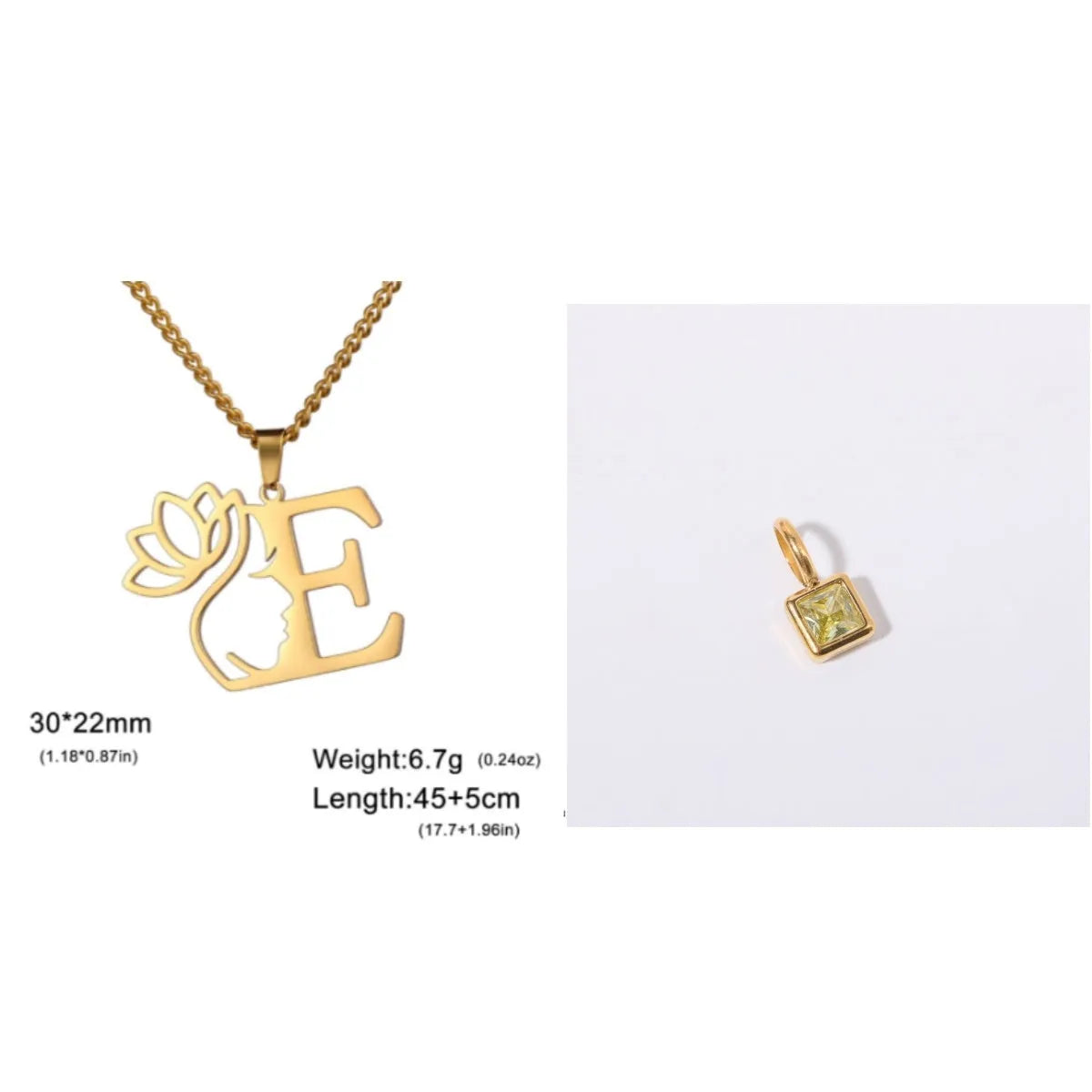 Stainless steel necklace with a single alphabet letter pendant on a cross chain, in gold or silver colour.