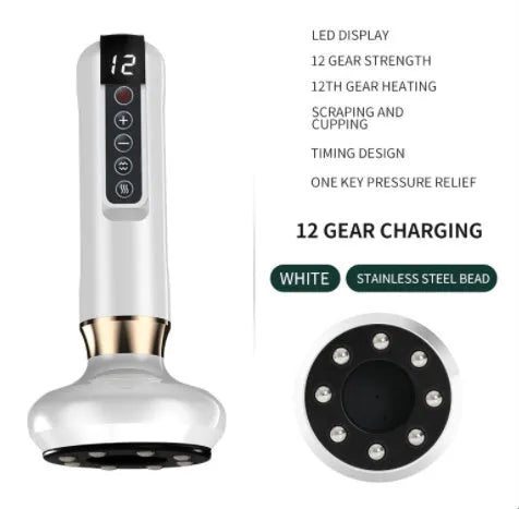 Green electric vacuum cupping massager with adjustable suction and heating controls