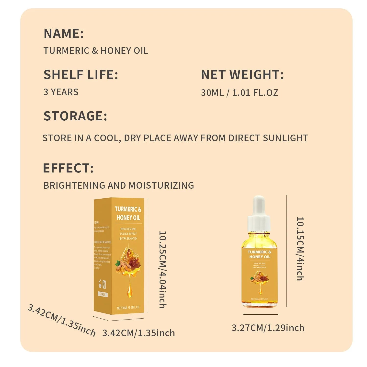 30ml bottle of turmeric honey essential oil for facial beauty makeup in neutral packaging