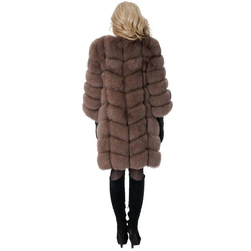 Women's thick artificial fur coat in five colour options with 80cm length and regular sleeves