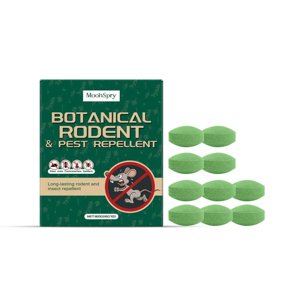 Ten 16g anti-mouse repellent pills and three mesh bags for warehouse and household pest deterrent