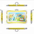 7-inch children's learning tablet with protective stand shown in cartoon blue colour displaying educational content