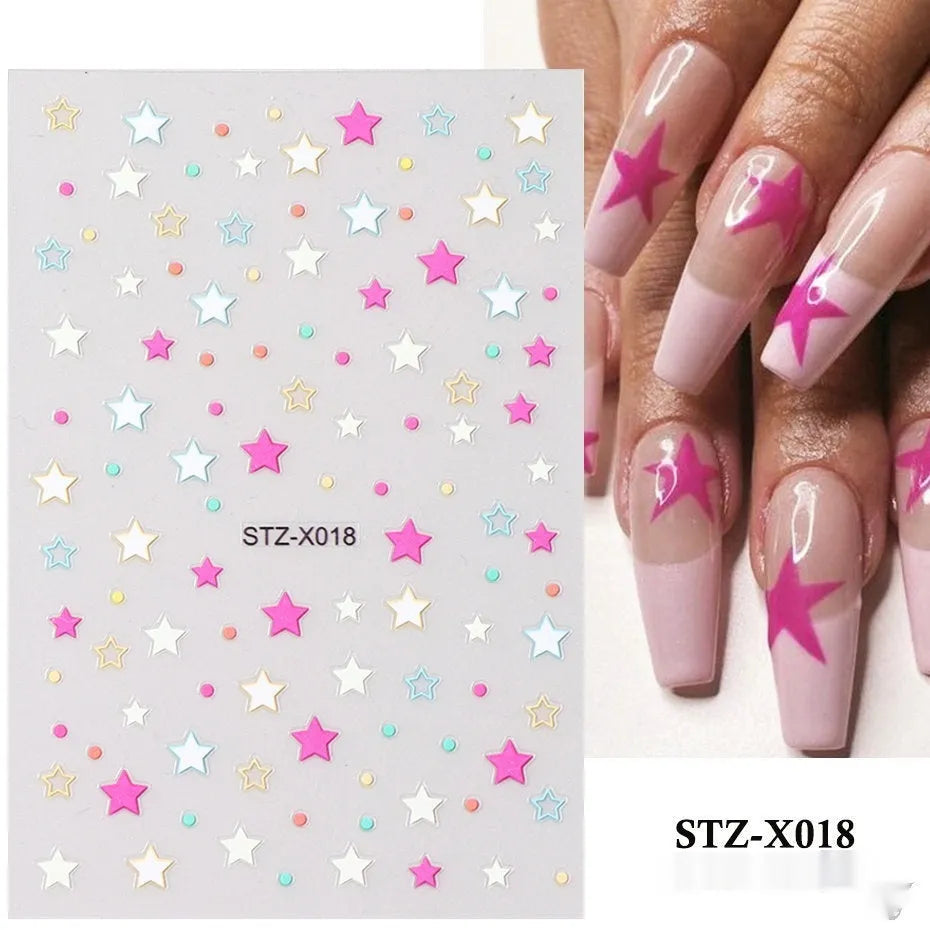 Sheet of black and silver stripe nail art stickers from a cartoon series for DIY manicures.