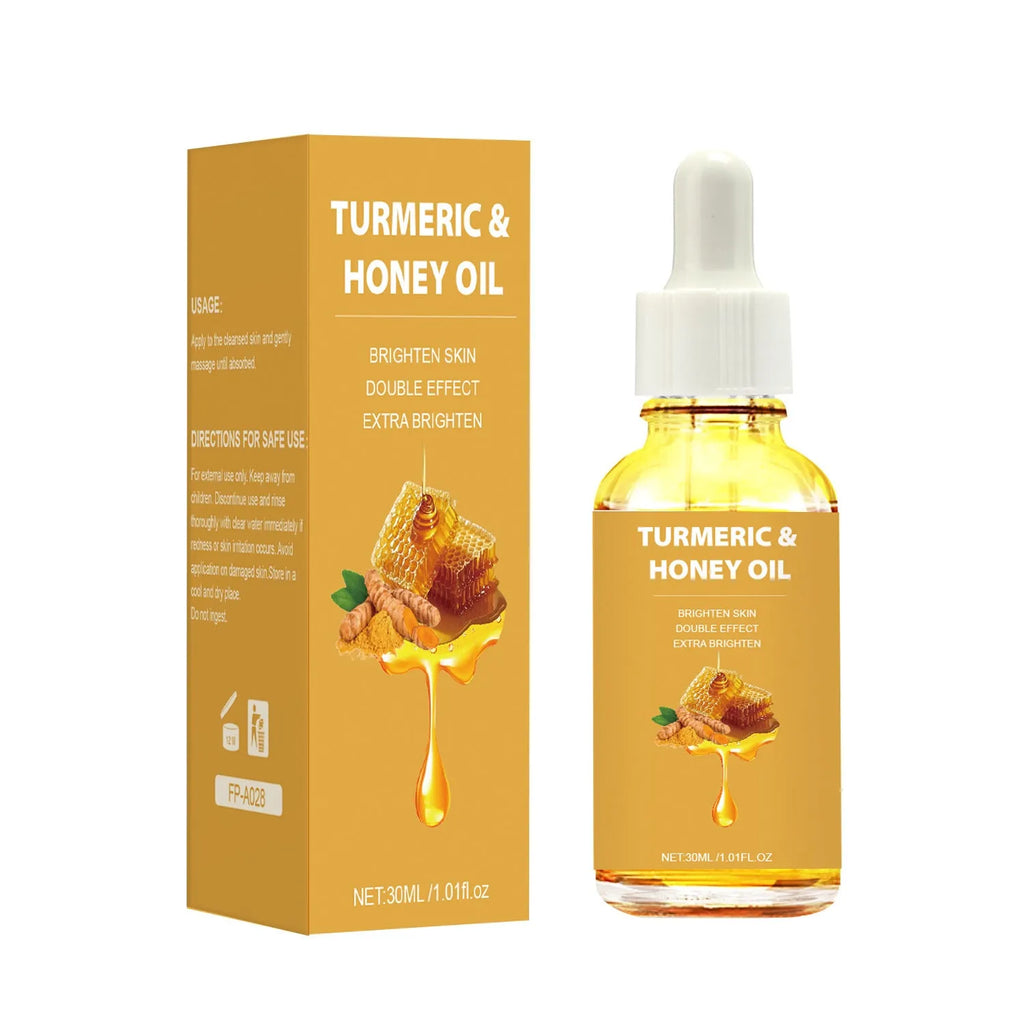 30ml bottle of turmeric honey essential oil for facial beauty makeup in neutral packaging