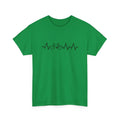 Green women's short-sleeve cotton t-shirt with a printed creative letter design.