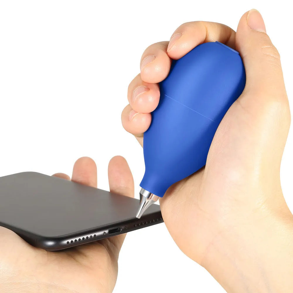 Blue rubber dust removal ball for camera and mobile phone cleaning measuring 9.5cm